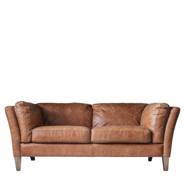 2 Seater Sofa in Vintage Brown Leather- Leonard- Front