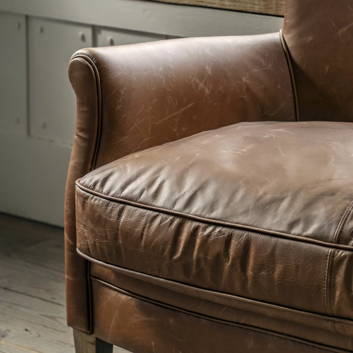 2 Seater Sofa in Vintage Brown Leather- Rupert- Lifestyle- Close