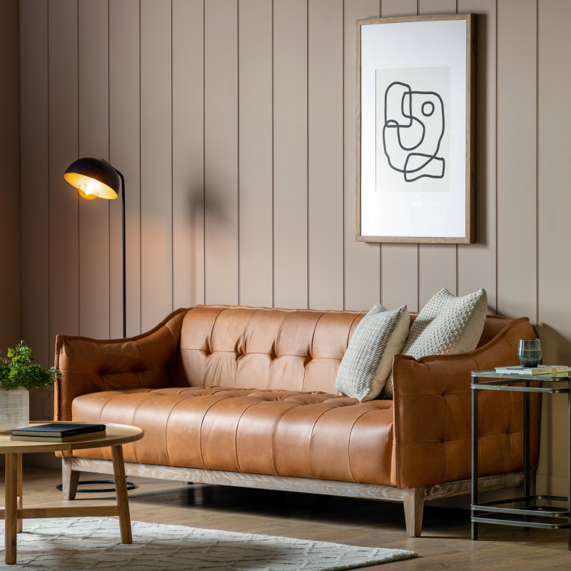 3 Seater Sofa in Vintage Brown Leather- Bergman- Night Lifestyle