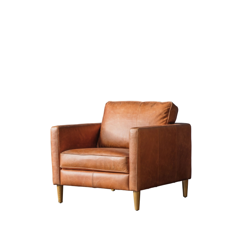 Armchair in Vintage Brown Leather- Bonneville- Angle