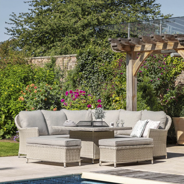 Garden Dining Set with Fire Pit Table- Paris- Lifestyle