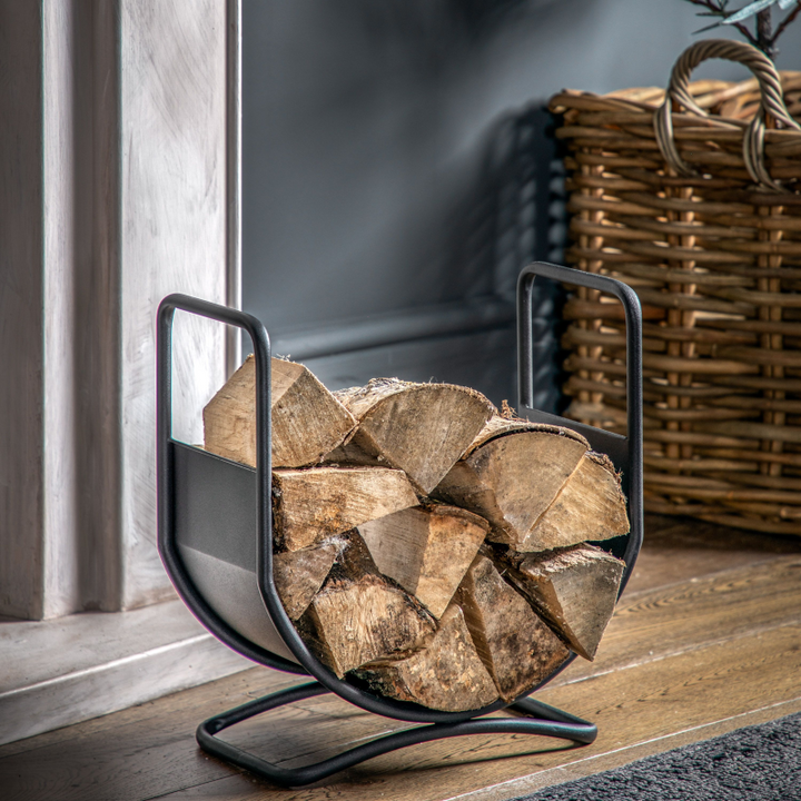 Log Basket- Forge in Black- Lifestyle