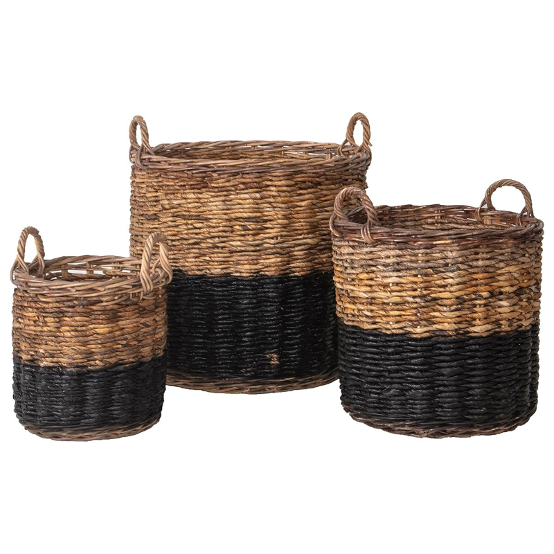 Storage Basket- Set of 3 in Natural & Black- Wilf