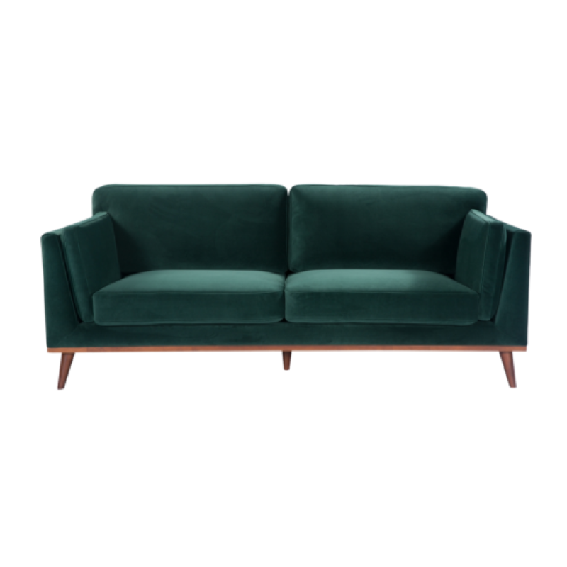 Mickey 3 Seat Sofa- Emerald Green Velvet- Front