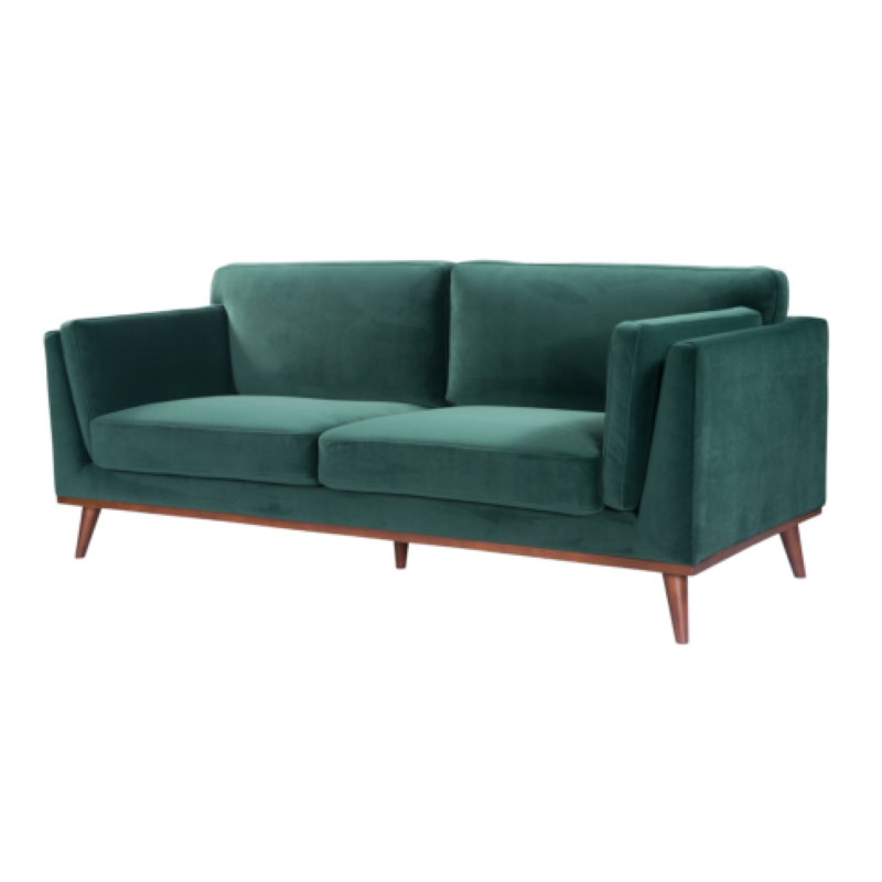 Mickey 3 Seat Sofa- Emerald Green Velvet- Side