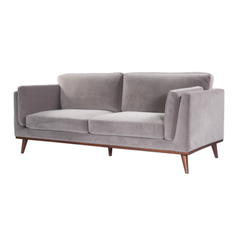 Mickey 3 Seat Sofa- Stone Grey Velvet- Side